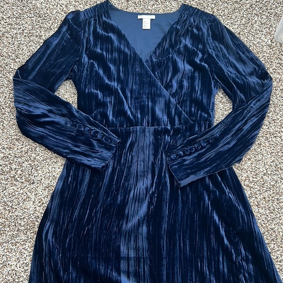 H&M Dresses Hm Velvet Navy Dress Poshmark